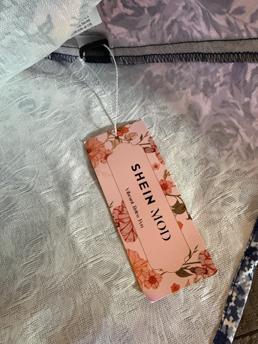 SHEIN Blue and White Floral Fit-and-Flare Mini Dress - Picture 2 of 5